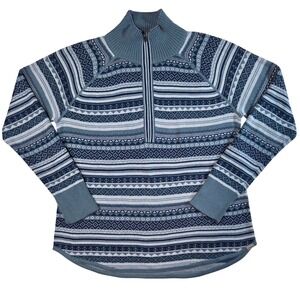 Eddie Bauer Nordic Fair Isle Pullover Sweater Womens M Blue Knit Winter‎ Holiday